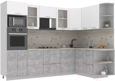Готовая кухня Интерлиния Мила 1.68x2.8 правая (белый платинум/бетон/бискайская сосна)