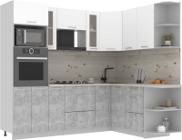 Кухонный гарнитур Интерлиния Мила 1.68x2.4 правая (белый платинум/бетон/бискайская сосна) - 