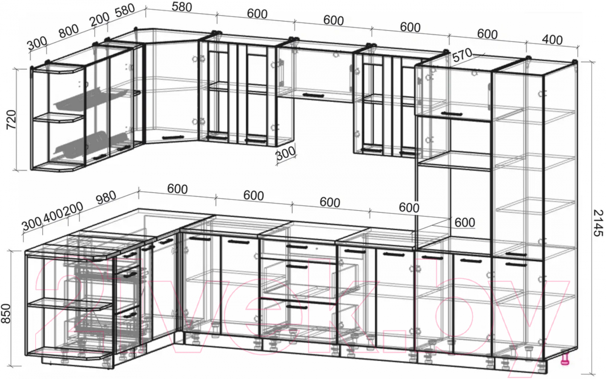 Готовая кухня Интерлиния Мила 1.88x3.4 левая