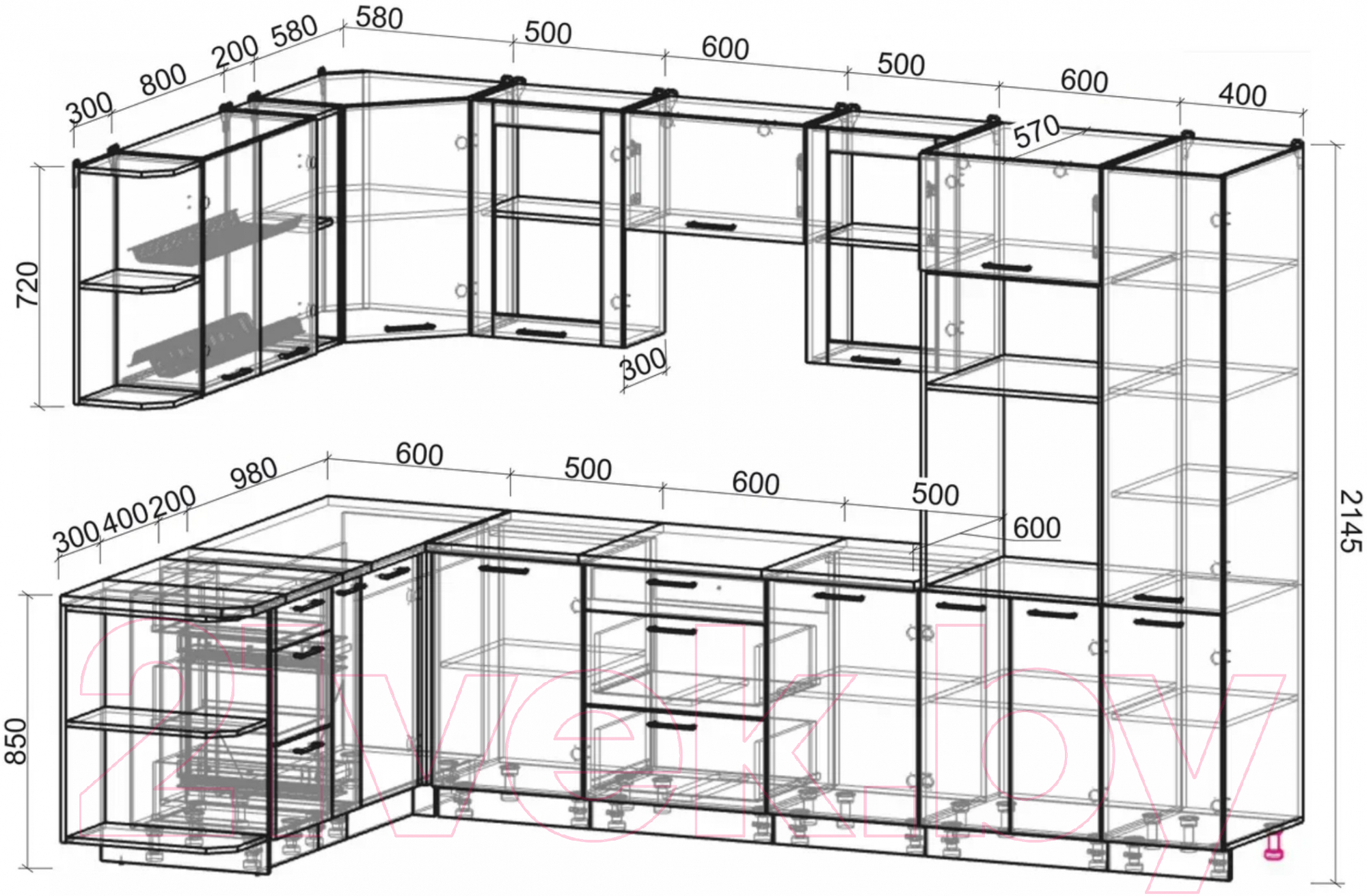 Готовая кухня Интерлиния Мила 1.88x3.2 левая