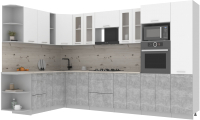 Кухонный гарнитур Интерлиния Мила 1.88x3.4 левая (белый платинум/бетон/бискайская сосна) - 