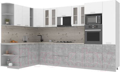 Готовая кухня Интерлиния Мила 1.88x3.4 левая (белый платинум/бетон/бискайская сосна)