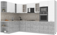 Кухонный гарнитур Интерлиния Мила 1.88x3.2 левая (белый платинум/бетон/бискайская сосна) - 