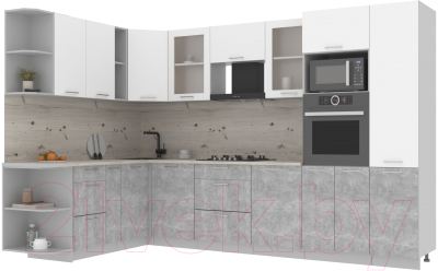 Готовая кухня Интерлиния Мила 1.88x3.2 левая (белый платинум/бетон/бискайская сосна)