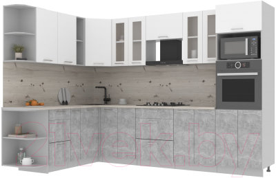 Готовая кухня Интерлиния Мила 1.88x3.0 левая (белый платинум/бетон/бискайская сосна)