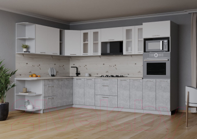 Готовая кухня Интерлиния Мила 1.88x3.0 левая (белый платинум/бетон/бискайская сосна)