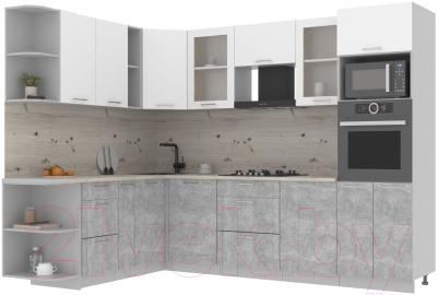 Готовая кухня Интерлиния Мила 1.88x2.8 левая (белый платинум/бетон/бискайская сосна)