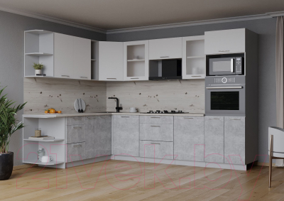 Готовая кухня Интерлиния Мила 1.88x2.8 левая (белый платинум/бетон/бискайская сосна)