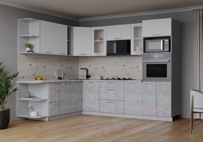 Готовая кухня Интерлиния Мила 1.88x2.6 левая (белый платинум/бетон/бискайская сосна)