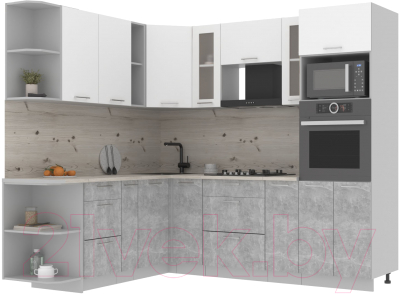 Кухонный гарнитур Интерлиния Мила 1.88x2.4 левая (белый платинум/бетон/бискайская сосна)