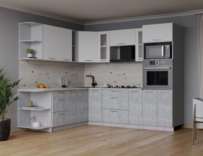 Готовая кухня Интерлиния Мила 1.88x2.4 левая (белый платинум/бетон/бискайская сосна)