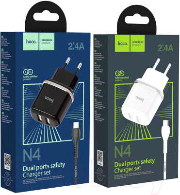 Зарядное устройство сетевое Hoco N4 + кабель Type-C / 31050 (черный)