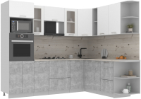 Кухонный гарнитур Интерлиния Мила 1.88x2.6 правая (белый платинум/бетон/бискайская сосна) - 