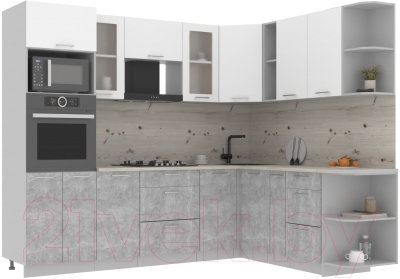 Готовая кухня Интерлиния Мила 1.88x2.6 правая (белый платинум/бетон/бискайская сосна)