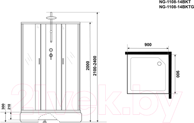 Душевая кабина Niagara NG-1108-14BKT 90x90x200 с полкой (матовое стекло)