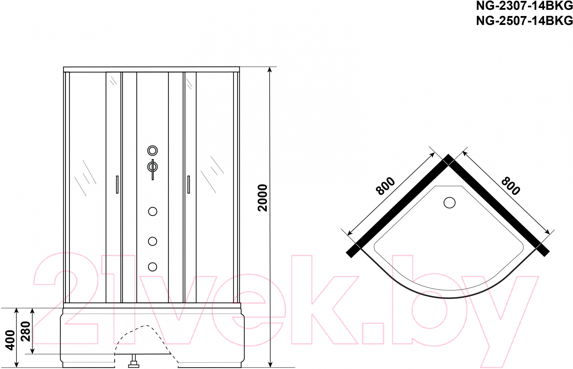 Душевая кабина Niagara NG-2307-14BKG 80x80x200 (матовое стекло) — фото 3