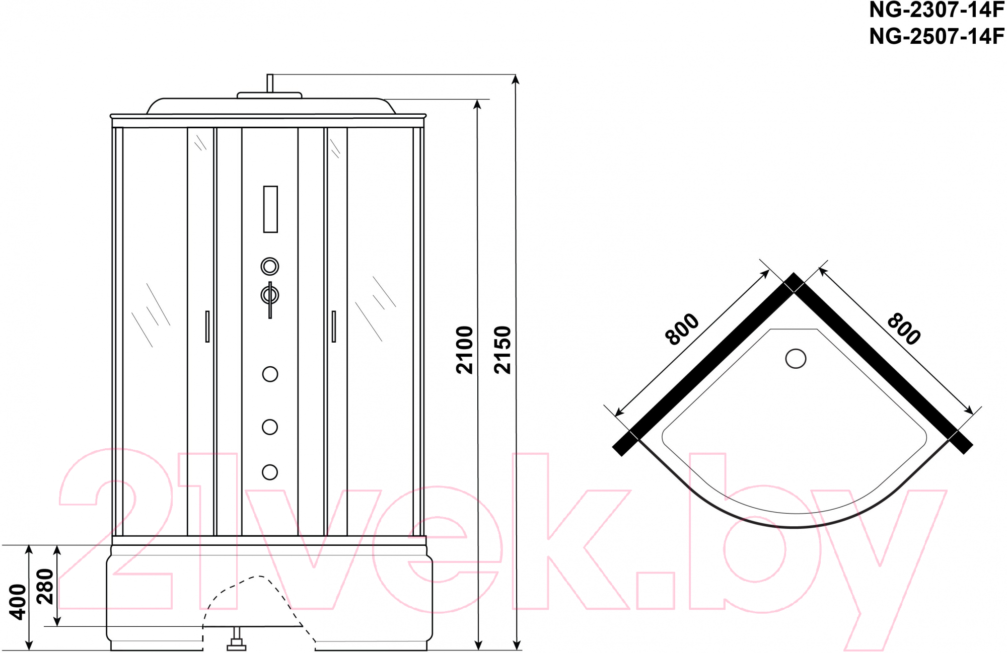 Душевая кабина Niagara NG-2307-14F 80x80x215 (матовое стекло) — фото 3