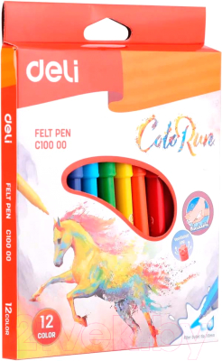 Фломастеры Deli Color Run Смываемые C10000 (12цв)