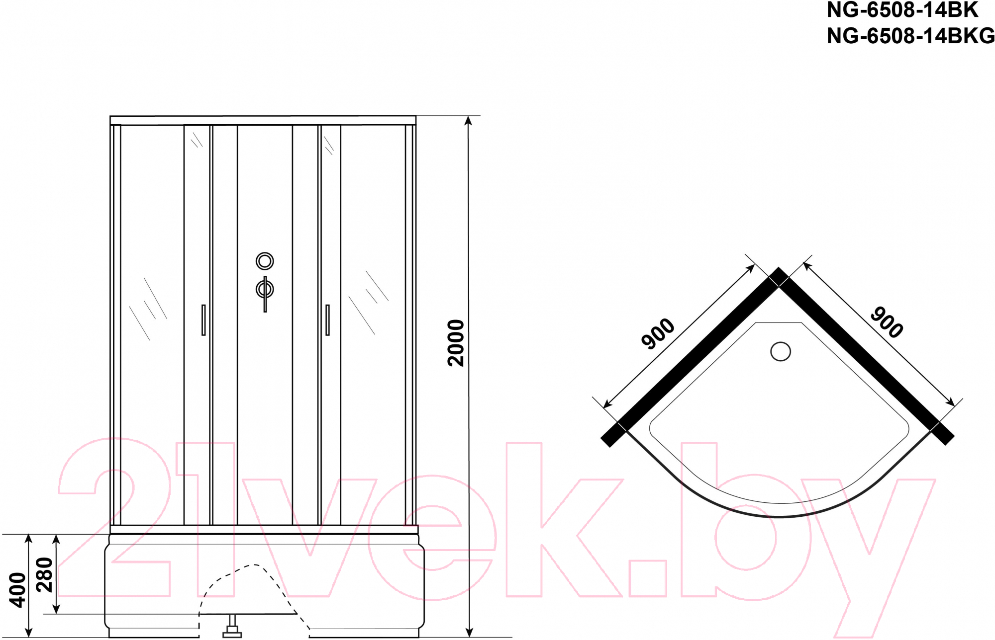 Душевая кабина Niagara NG-6508-14BKG 90x90x200 (тонированное стекло/черный) — фото 3