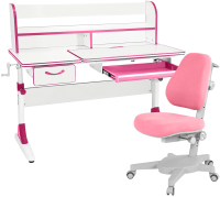Парта+стул Anatomica Study-120 Lux Armata с надстройкой, органайзером и ящиком (белый/розовый/розовый) - 