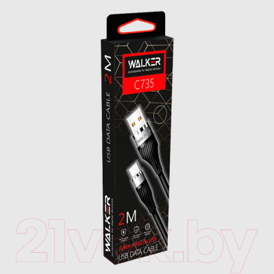 Кабель Walker C735 USB - Type-C (2м, черный)
