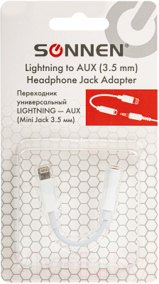Кабель/переходник Sonnen iPhone Lightning на Aux Mini Jack 3.5мм / 513565 (белый)