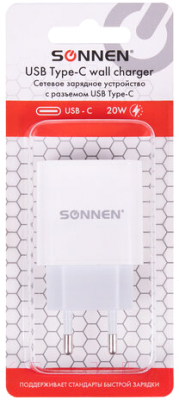 Изображение товара Адаптер питания сетевой Sonnen Type-C / 455507 (белый)