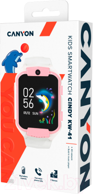 Умные часы детские Canyon Cindy KW-41 / CNE-KW41WP (белый/розовый)