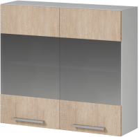 Шкаф навесной для кухни Genesis Мебель Алиса 12 800 со стеклом (белый/дуб сонома) - 