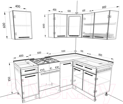Готовая кухня Genesis Мебель Алиса Loft №2 1.4x1.4 (дуб сонома/сосна белый)