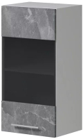 Шкаф навесной для кухни Genesis Мебель Алиса Каспий 400 со стеклом (белый/каспий темный) - 