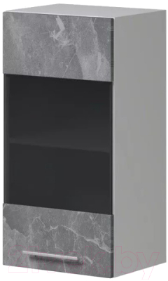 Шкаф навесной для кухни Genesis Мебель Алиса Каспий 400 со стеклом (белый/каспий темный)