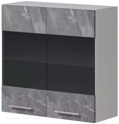 Шкаф навесной для кухни Genesis Мебель Алиса Каспий 800 со стеклом (белый/каспий темный)