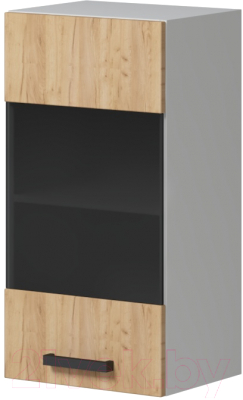 Шкаф навесной для кухни Genesis Мебель Алиса Craft 400 со стеклом (белый/дуб золотой)
