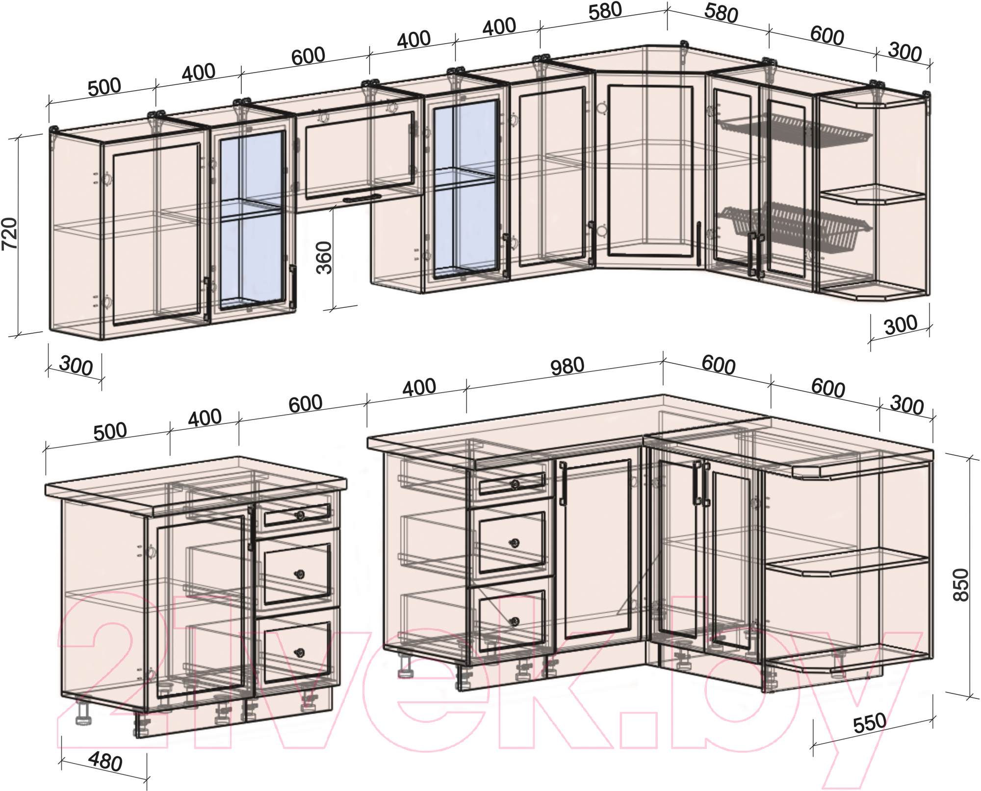 Готовая кухня Интерлиния Тренд 1.5x2.9 правая