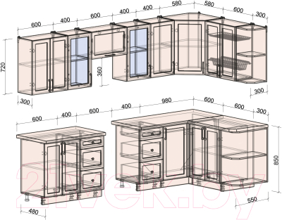 Готовая кухня Интерлиния Тренд 1.5x3.0 правая (пепел/пепел/опал светлый)