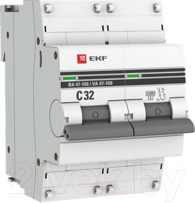 Изображение товара Выключатель автоматический EKF PROxima 2P 32А (C) 10kA ВА 47-100 / mcb47100-2-32C-pro