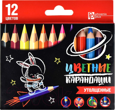 Изображение товара Набор цветных карандашей Феникс+ Зайка-Космонавт / 58586 (12шт)