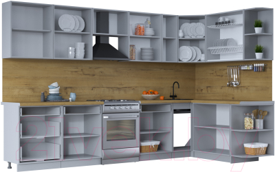 Кухонный гарнитур Интерлиния Тренд 1.7x3.3 правая (океан/океан/дуб бунратти)