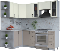 Кухонный гарнитур Интерлиния Тренд 1.5x2.2 левая (луна/белый/серый каспий) - 
