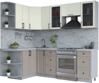Кухонный гарнитур Интерлиния Тренд 1.5x2.3 левая (луна/белый/серый каспий) - 