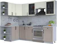 Кухонный гарнитур Интерлиния Тренд 1.5x2.6 левая (луна/белый/серый каспий) - 