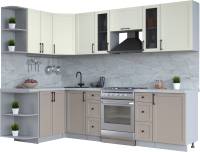 Кухонный гарнитур Интерлиния Тренд 1.5x2.7 левая (луна/белый/серый каспий) - 
