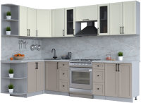 Кухонный гарнитур Интерлиния Тренд 1.5x2.8 левая (луна/белый/серый каспий) - 