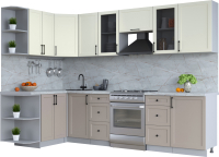 Кухонный гарнитур Интерлиния Тренд 1.5x2.9 левая (луна/белый/серый каспий) - 