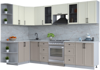 Кухонный гарнитур Интерлиния Тренд 1.5x3.0 левая (луна/белый/серый каспий) - 
