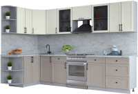 Кухонный гарнитур Интерлиния Тренд 1.5x3.2 левая (луна/белый/серый каспий) - 