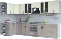 Кухонный гарнитур Интерлиния Тренд 1.5x3.4 левая (луна/белый/серый каспий) - 