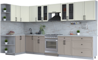 Кухонный гарнитур Интерлиния Тренд 1.5x3.6 левая (луна/белый/серый каспий) - 