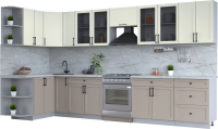 Кухонный гарнитур Интерлиния Тренд 1.5x3.7 левая (луна/белый/серый каспий) - 
